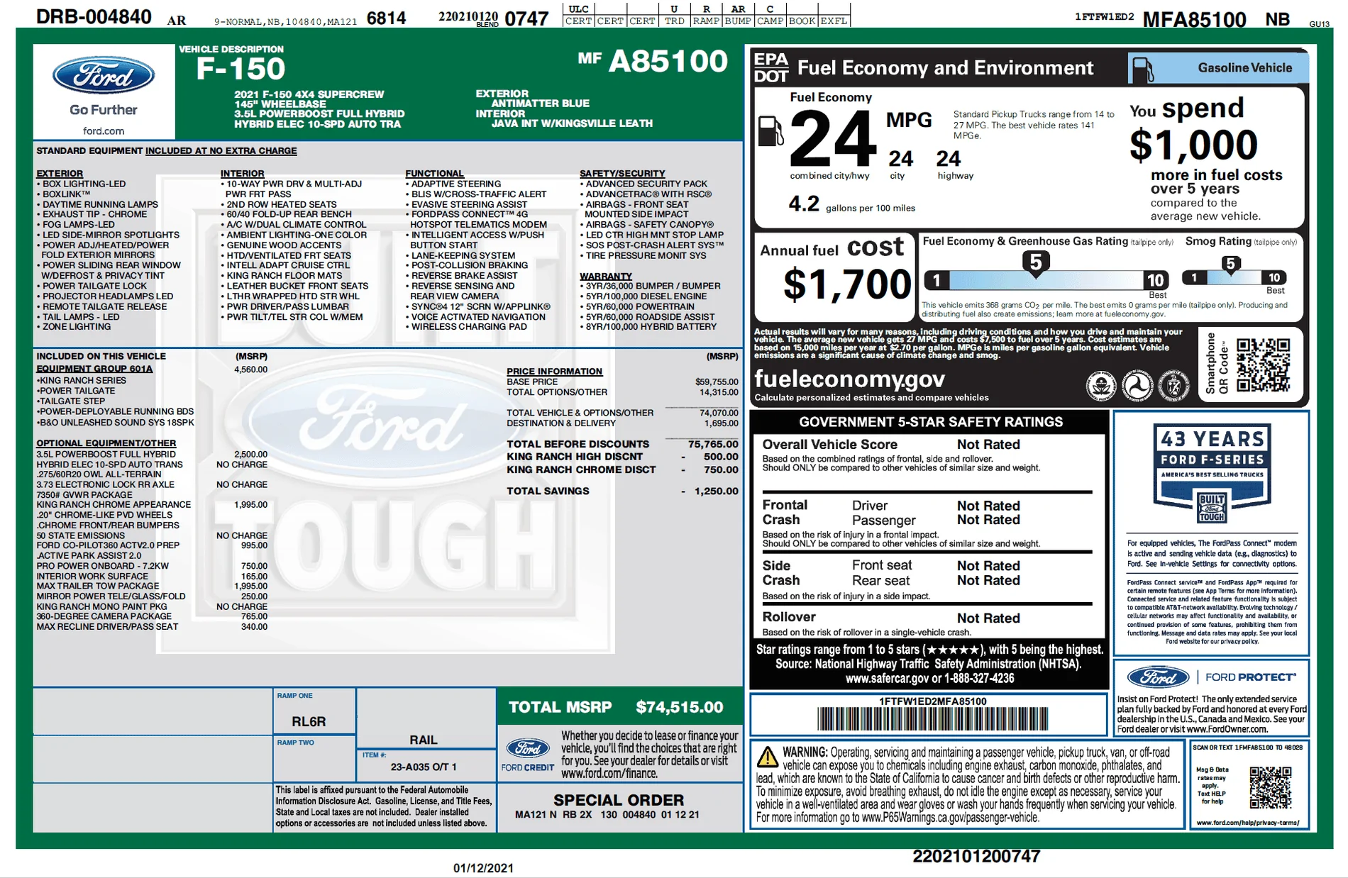 Ford F-150 With high demand what is a good price? Window Sticker