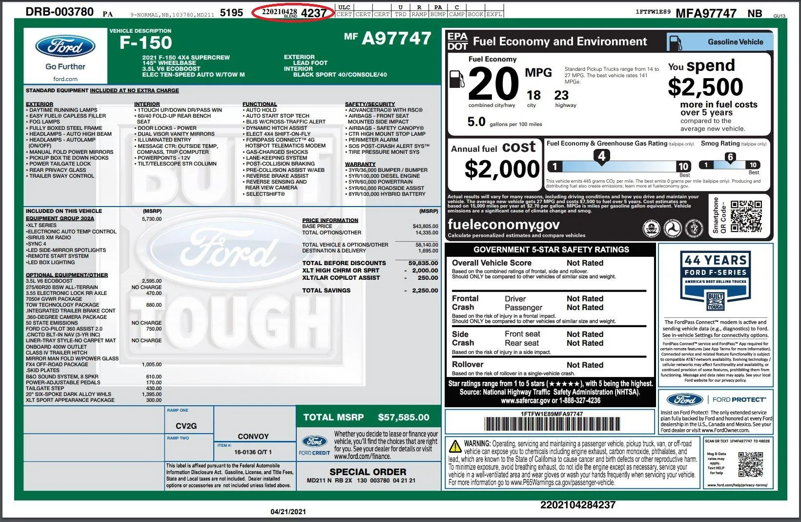 Ford F-150 4/26 Build Week Window Sticker2