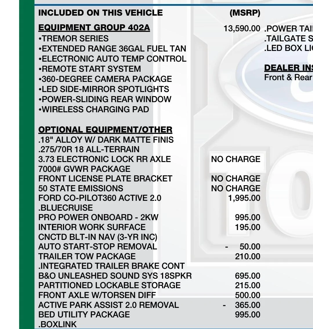 Ford F-150 3/14/2022 Build Week Windowsticker updat