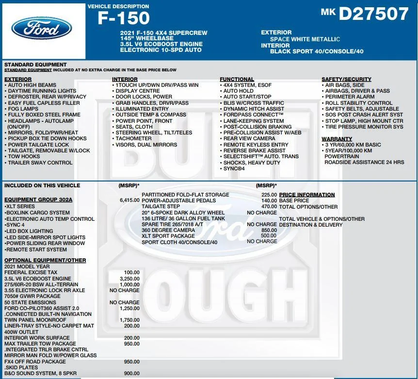Ford F-150 Payload #'s WINDOWSTICKER