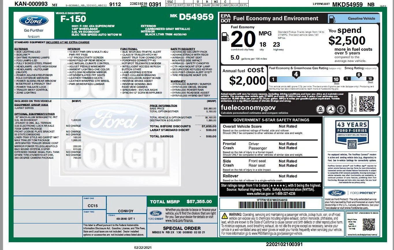 Ford F-150 2/8 builds windowsticker